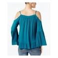 thumbnail image 2 of I.N.C Womens Bell Sleeve Cold Shoulder Blouse, Blue, Medium, 2 of 4
