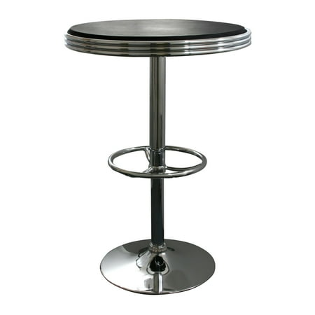 Polished Chrome Soda Fountain - Offex Soda Fountain Style Height Adjustable Bar Table with Polished Chrome Base - Black,Silver
