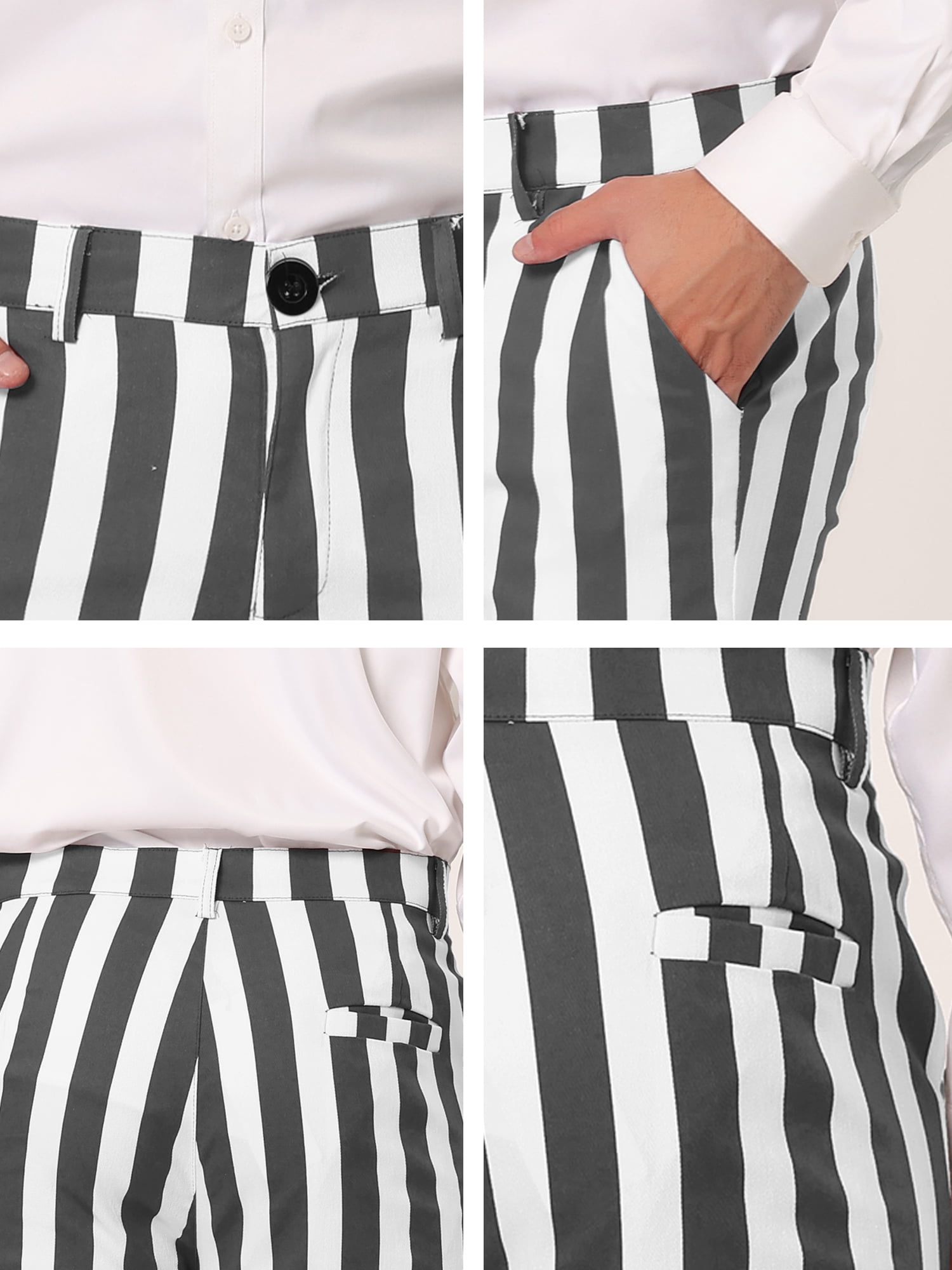 Unique Bargains Men's Striped Pants Business Skinny Fit Color Block Trousers 36 Gray White