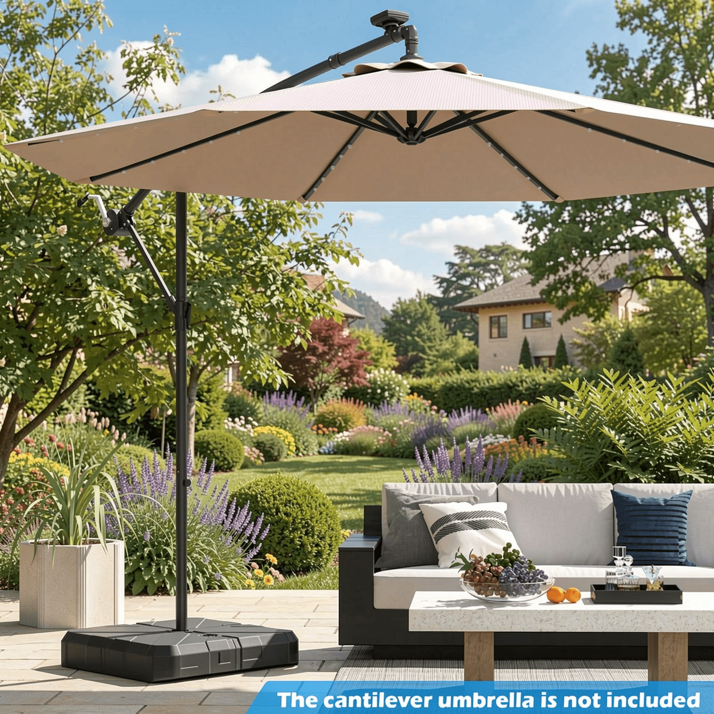 Biotree Weighted Offset Umbrella Base with Cross Bracket and Cut-out Handles - Heavy Duty Outdoor Patio Stand