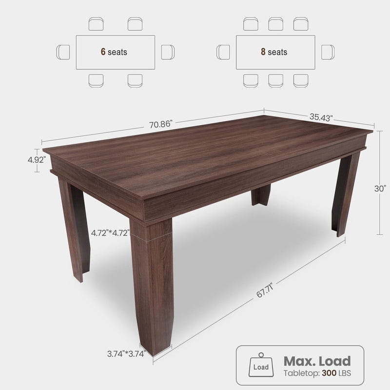 TROPOW Farmhouse Dining Table for 6-8 People, 71 in Long Kitchen Tables with Wooden Sturdy Frame, 6 ft Large Rectangular Dinner Table for Dining Room, Kitchen