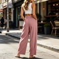 thumbnail image 5 of Olyvenn Women's Elastic High Waist Textured Wide Leg Pants, Button Front Loose Summer Casual Palazzo Trousers Pink L, 5 of 6