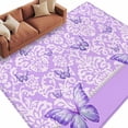 thumbnail image 2 of Butterfly Floral Washable Living Room Rugs 6'x9', Purple Floral Texture Butterflies Pearl Low Pile Throw Large Area Rug Non-Slip Sturdy Edge Binding Carpet for Dining Room Kitchen Office, 2 of 9