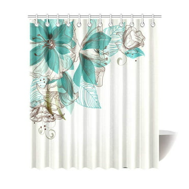 Mypop Turquoise Flower Shower Curtain, Teal Green And Brown Shower Curtains