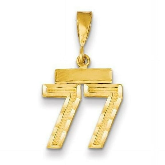14k Yellow Gold Polished Diamond Cut Finish Small Size Number 77 Charm Pendant