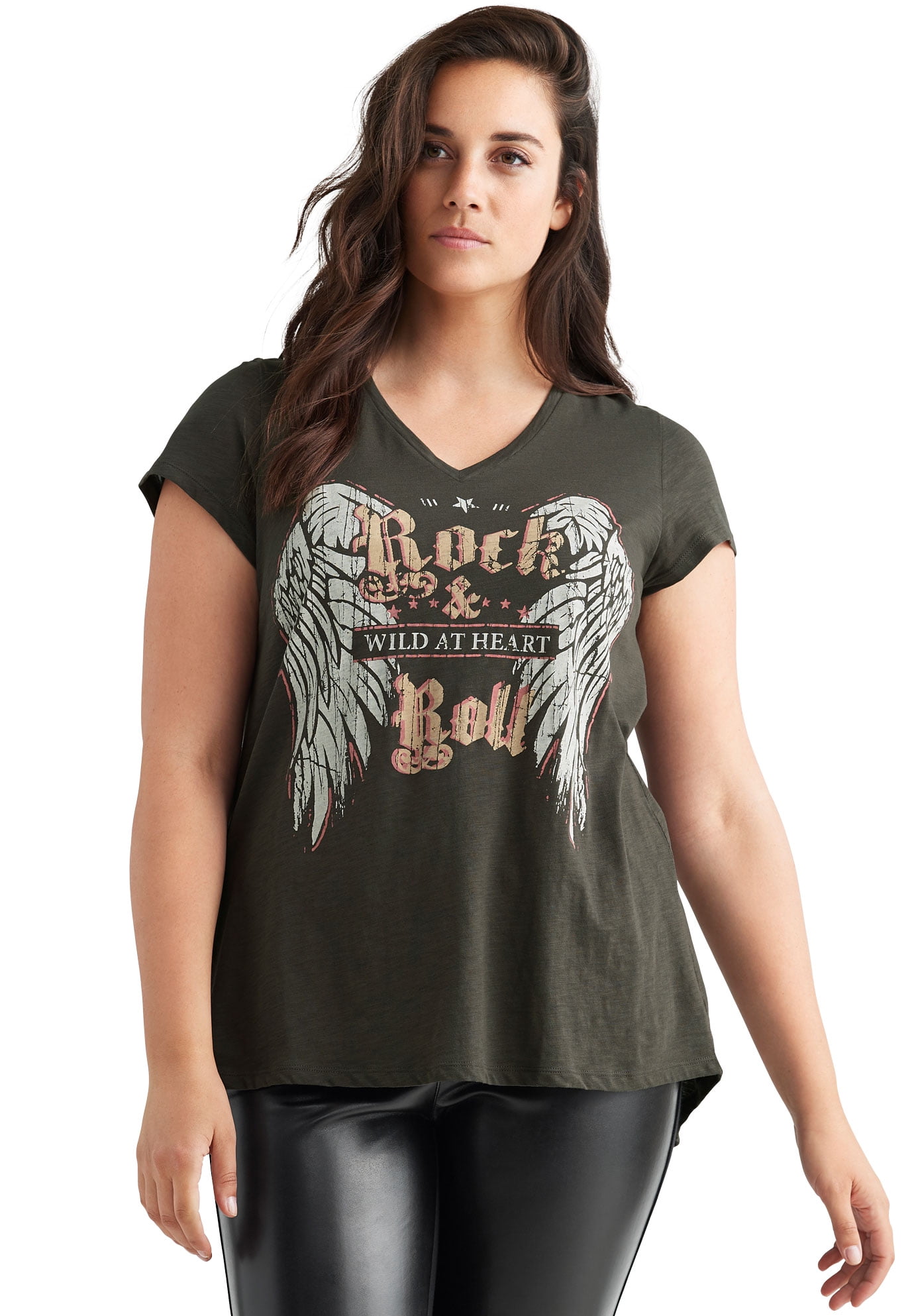 ellos Women's Plus Size & Graphic Tee T-Shirt - 10/12, Midnight Olive Green - Walmart.com