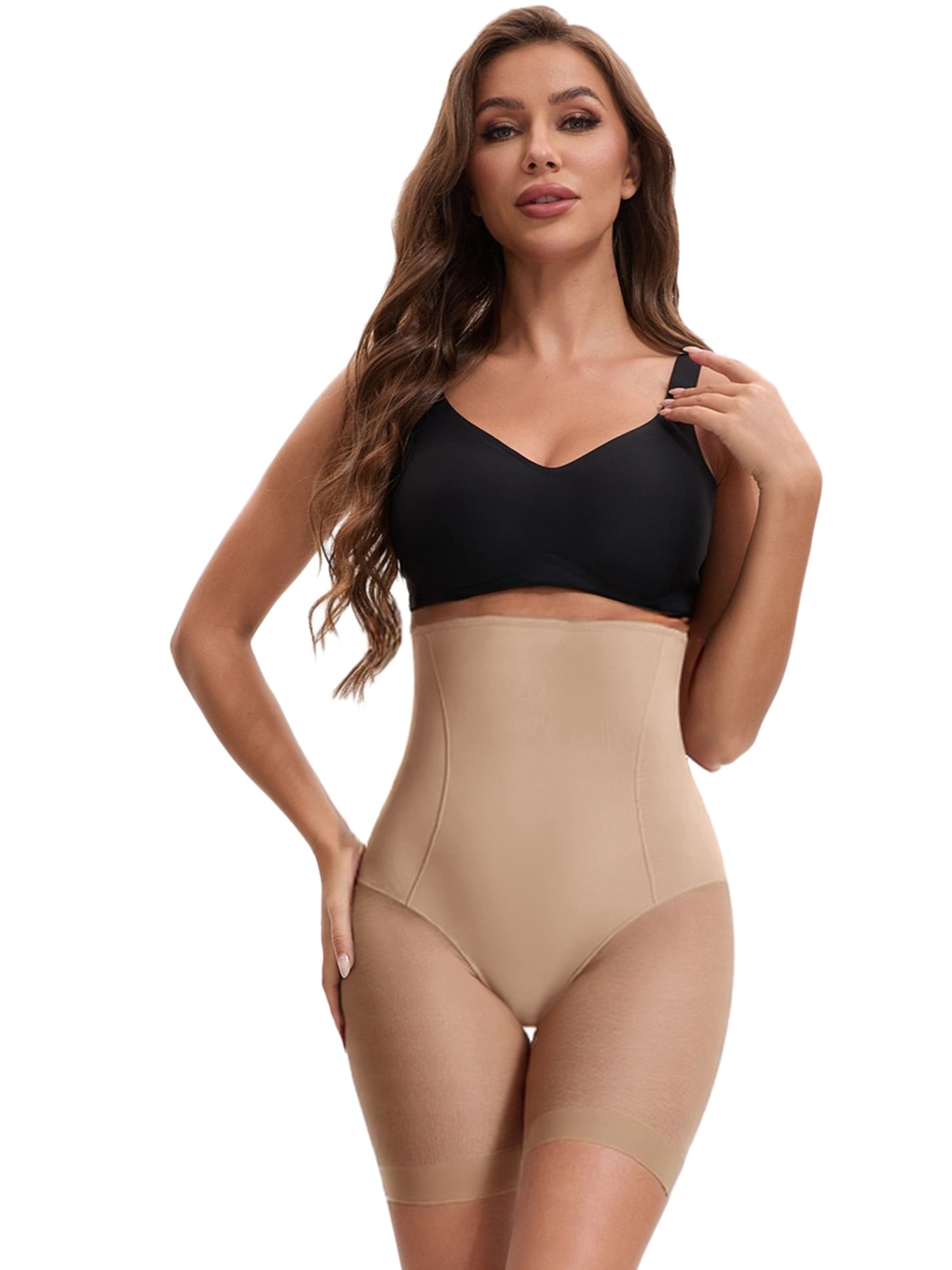 Unique Bargains Women's Tummy Control Thigh Slimmers Slip Shorts L Beige