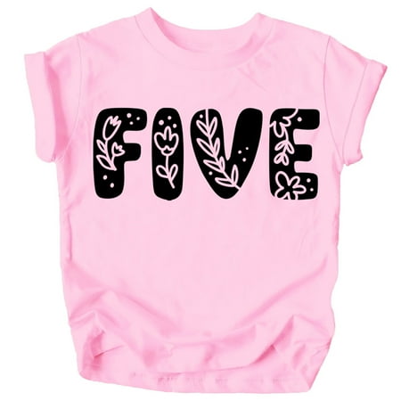 

Five Floral Numbers Ages 1-7 Girl s 5th Birthday Shirt Black on Pink Shirt 4T
