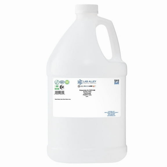 Lab Alley Polysorbate 20, Derived from Palm, RSPO, MB, 2 Gallons, Kosher, Halal, Emulsifier for Cosmetics, Pharmaceuticals, Food, and Cleaning Formulations