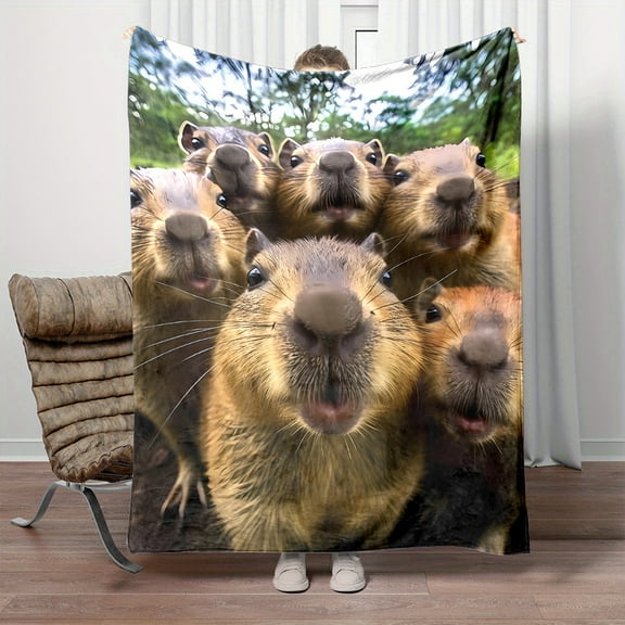 Cozy Flannel Throw Blanket with Cute Capybara & Forest Design - Soft, Reversible, All-Season Comfort for Bed, Sofa, Travel - Perfect Gift for Family and Friends, Forest Print, Nap, Office