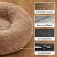 thumbnail image 5 of Calming Donut Dog Bed Pillow for Small Medium Pets, Machine Washable Removable Cover, Comfort Plush Fluffy Faux Fur with Anti-Slip Bottom, Cats-Friendly Round Cuddly Design, Ocher, 23 inches, 5 of 7