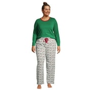 Lands' End Women's Plus Size Knit Pajama Set Long Sleeve T-Shirt and Pants