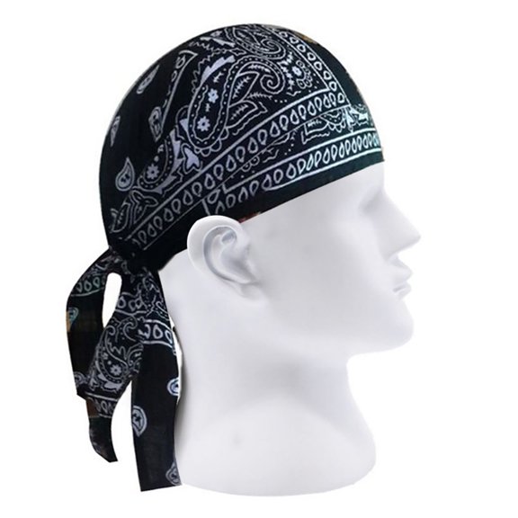 opvise Adult Men Paisley Print Motorcycle Wrap Biker Hat Black