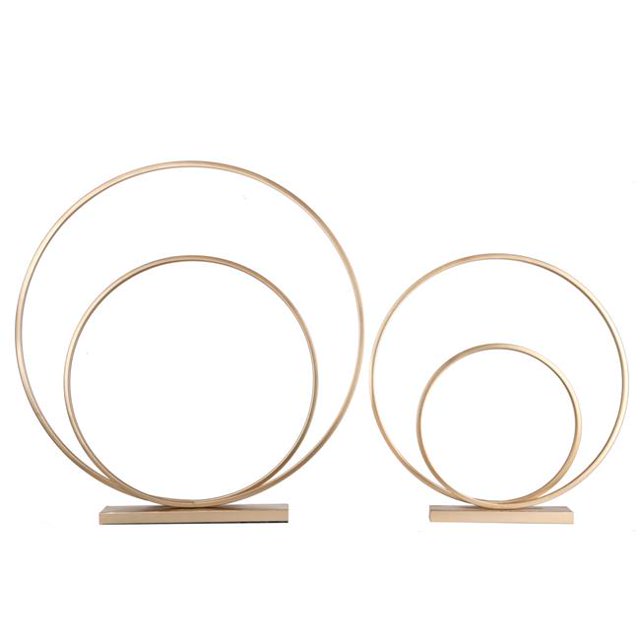 Collection Tendances Urbaines 31078 Métal Ronde Spirale Anneau Sculpture Abstraite en Base Rectangulaire - Or&44; Lot de 2