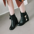 thumbnail image 5 of VKEKIEO Girls' Boots Round Toe Mid Heel Booties Bow Slip-On Black Winter Boots, 5 of 9