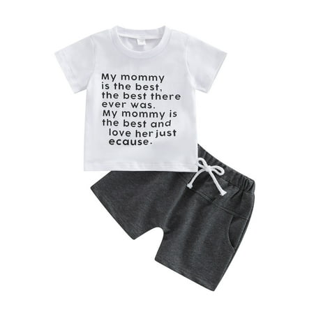 

Diconna Baby Boy Summer Clothes 2Pcs Tops and Shorts Set Letter Print T-Shirt Tops Drawstring Shorts Outfits White 2 12-18 Months
