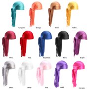 SPRING PARK Unisex Imitated Silk Cap Wrap Satin Long Tail Doo Durag Headwear Pirate Bandana Turban Hat