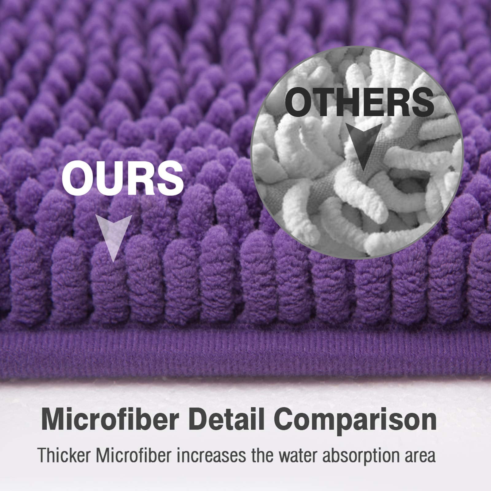 Bathroom Rugs Bath Mat Thick Soft Absorbent Chenille Bath Mats for Bathroom, Microfiber Dries Quickly, Shaggy Washable Rug, Plush Durable Rug, Bathtub and Shower Floor, 35" x 24", Purple