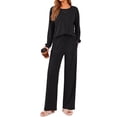 thumbnail image 2 of Weekease 2 Piece Pajama Set for Women Crew Neck Long Sleeve Tops Drawstring Pants Casual Sleepwear Fall Nightwear with Pockets, 2 of 7