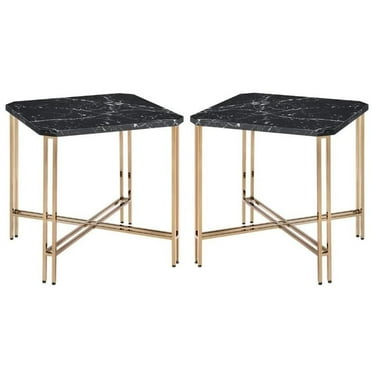 Home Square Faux Marble Square End Table in Black - Set of 2