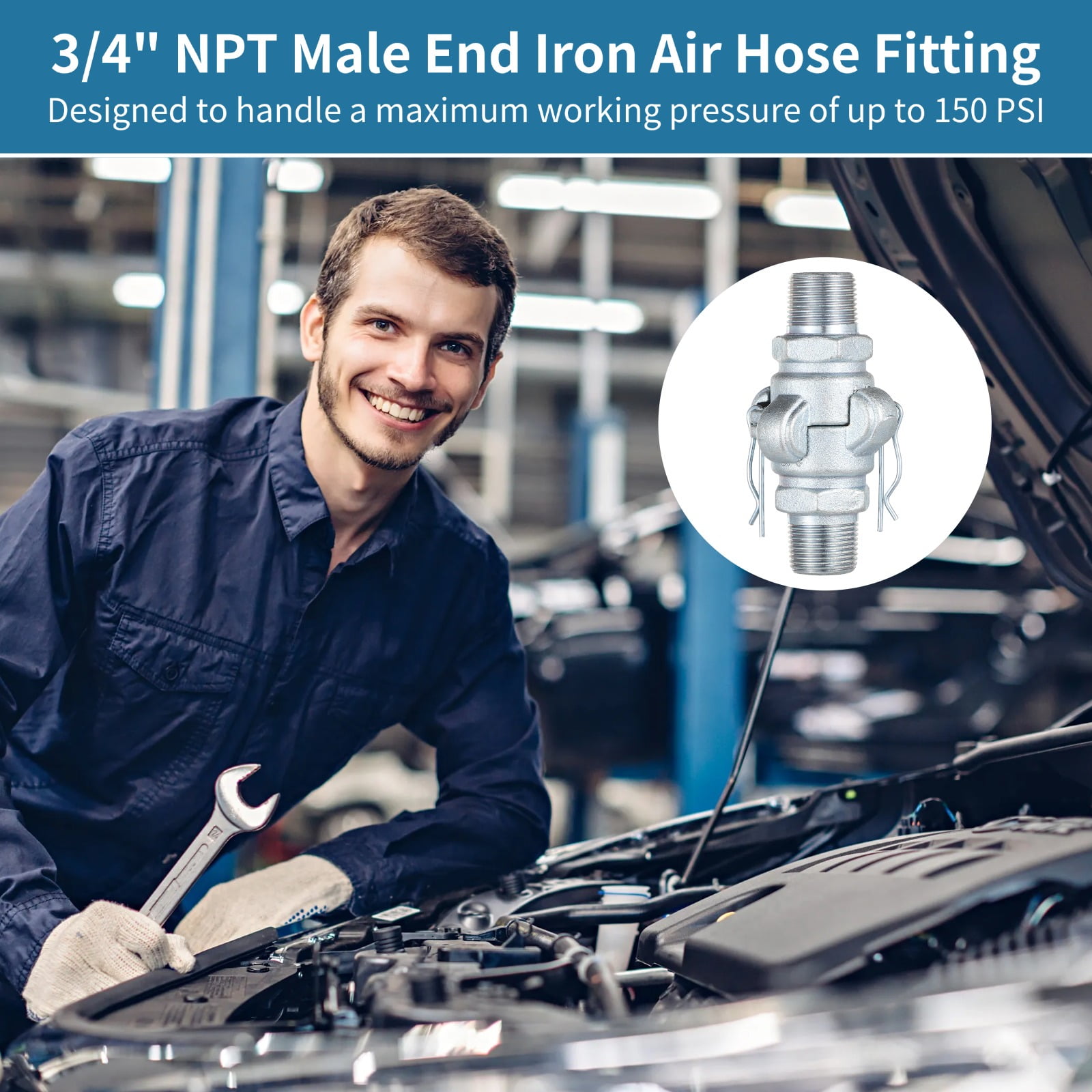4 Sets 3/4 Inch Chicago Air Fittings Npt Iron Air Hose Fitting 2 Lug Universal Coupling for Female and Male End(Male End)