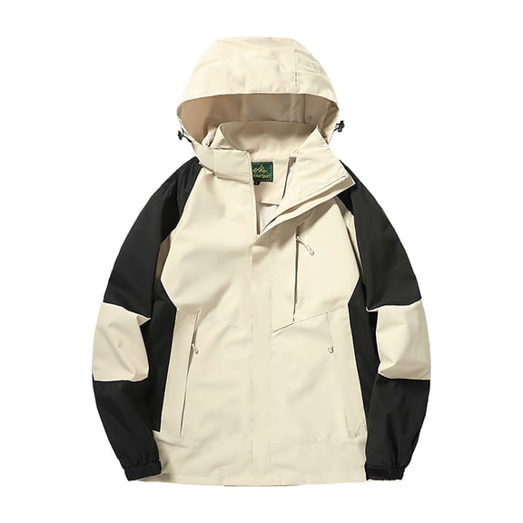 DPTALR Men's Outdoor Windproof,Waterproof Long Sleeve Hooded Workwear Jacket,Khaki,Big and Tall Men XXXL