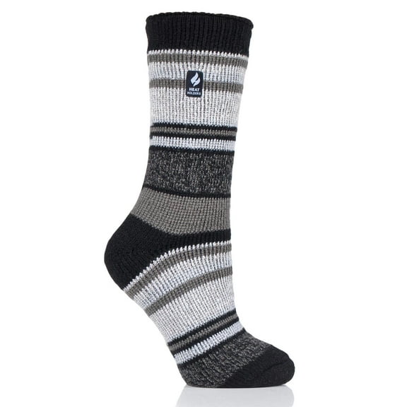 Women's Heat Holders Yasmine Multi Stripe Crew Socks Color: Black Light Gray Size: N/A