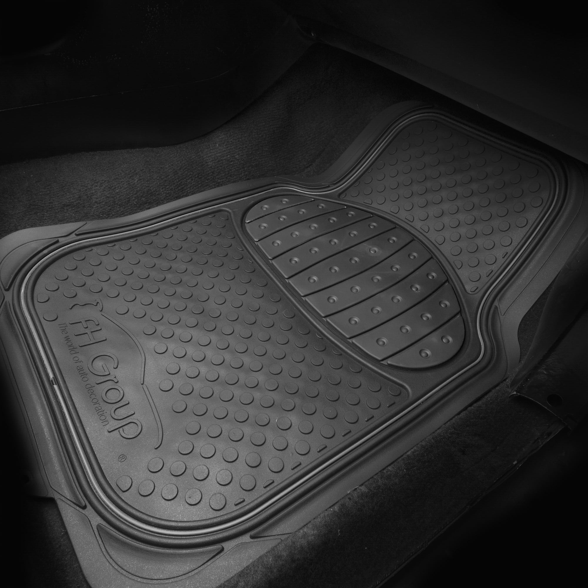 FH Group Climaproof Rubber Black Car Floor Mats, Universal Fit 3pc Full Set with Air Freshener