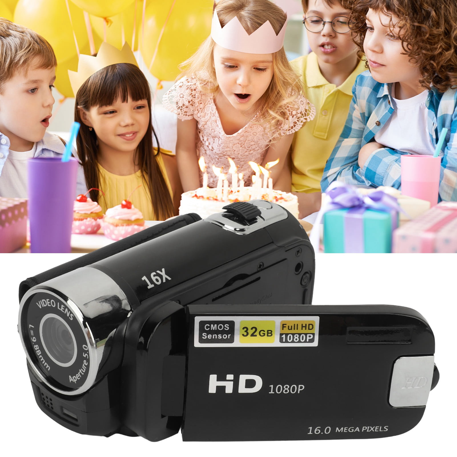 Digital Camera,Digital Camera 2.4 Inch Rotatable Screen Camcorder 16X Zoom HD Video Recorder with Fill Light, Anti Shake,Portable Video Recorder for Boys Girls D90 1080P 16MP (Black)