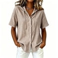 thumbnail image 2 of Fancifize Short Sleeve Hoodies for Women V Neck Striped Button Down Shirts Casual Loose Blouses Summer Hooded Tops, 2 of 5