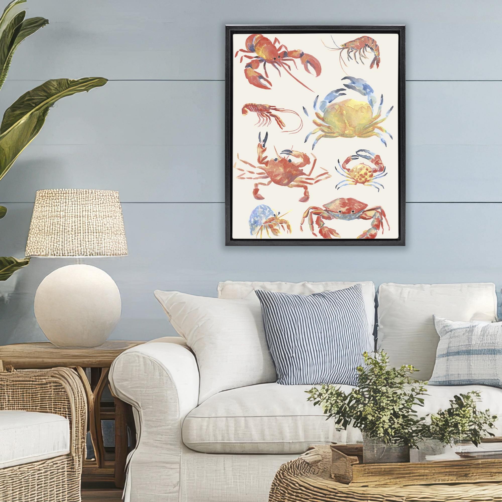Stupell Industries Crab & Crustacean Collection Black Framed Floater Canvas Wall Art, design by June Erica Vess