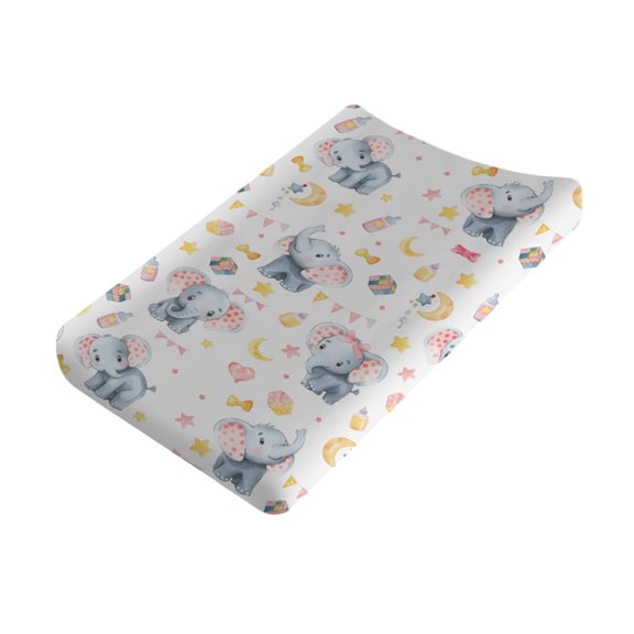 Baby Pink Elephants Changing Pad Covers Watercolor Elephants Moon Stars Diaper Changing Table Sheets for Girl Animals Soft Breathable Stretchy Change Table Mats 32''x16''