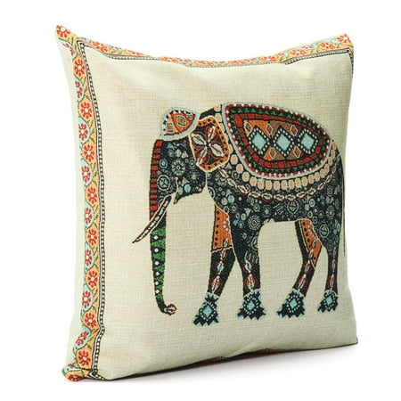 Elephant Pillow Case Indian Knitted Elephant Cotton Linen Throw Cushion ...