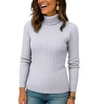 thumbnail image 4 of Womens Sweaters Turtleneck Cable Knit Long Sleeve Pullover Cute Fitted Trendy Basic Fall Winter Tops Gray 2XL, 4 of 4