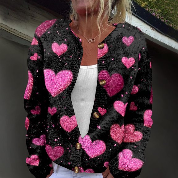 Valentine's Day Cardigans for Women Trendy Long Sleeve Button Down Cardigan Sweater Dressy Valentine's Day Knit Cardigans