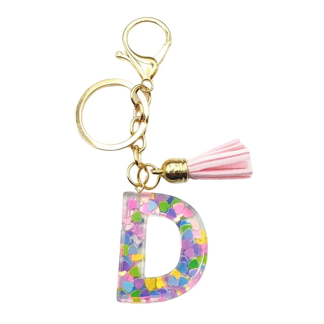 CSChome Initial Keychain with Pink Tassels Colorful Acrylic Initial Keychain with Pink Tassels Decor Letter Cup Pendant Keyring Water Bottle Decoration Birthday Gift
