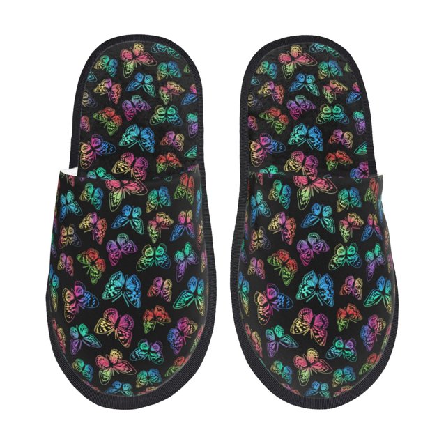 Fotbe Multicolored Butterflies Pantuflas Peludas para Mujer con Estampado, Zapatillas de Peluche, Zapatos de Invierno para Casa, Uso Interior y Exterior-Large
