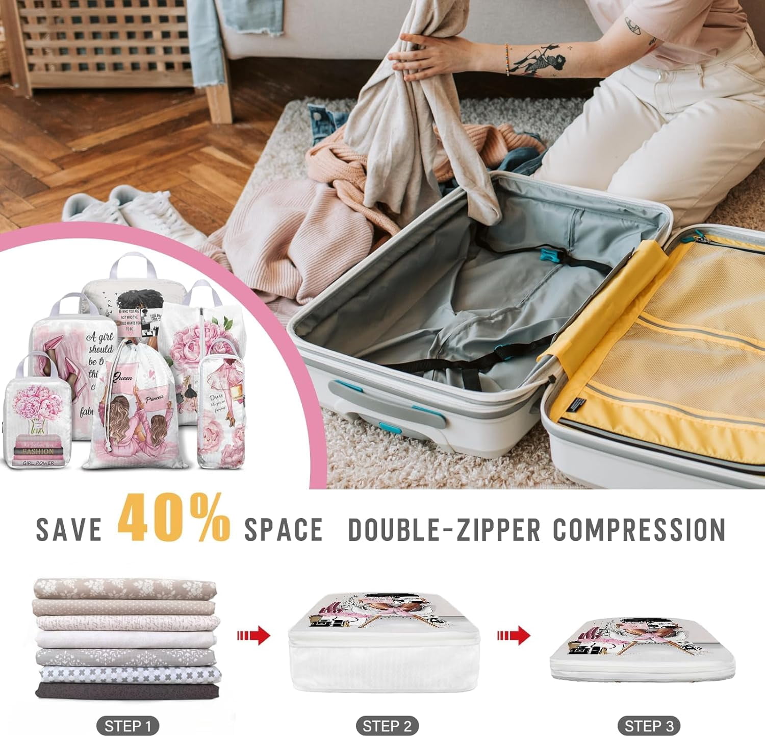 6 Set Compression Packing Cubes Compressed Storage Bags for Carry on Suitcases Packaging Luggage Bags Organizers for Travel