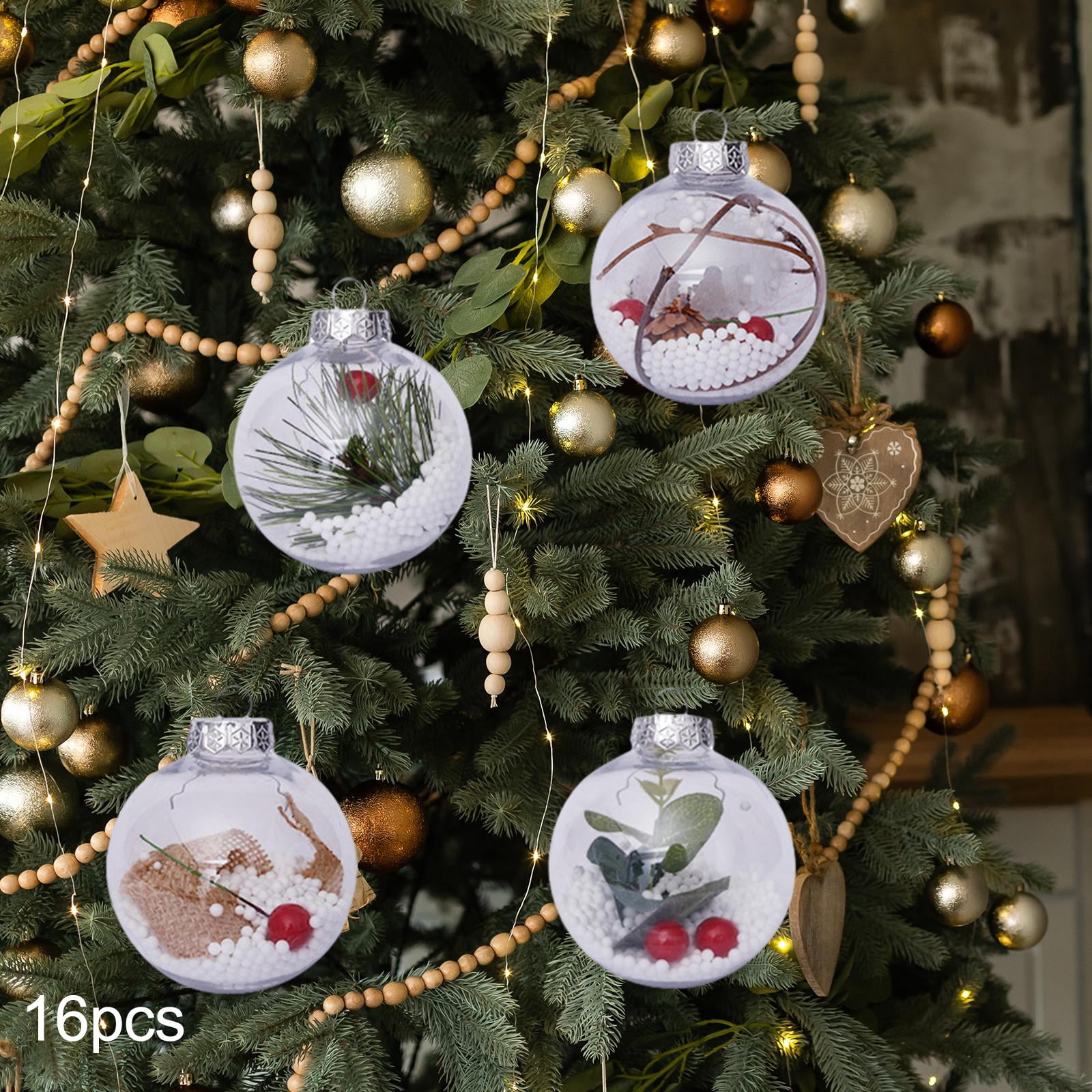 HILABEE 16Pcs Christmas Ball Balls with Hanging Loop Transparent DIY Tree Crafts Christmas Tree Ornaments for Festive Party Festivals