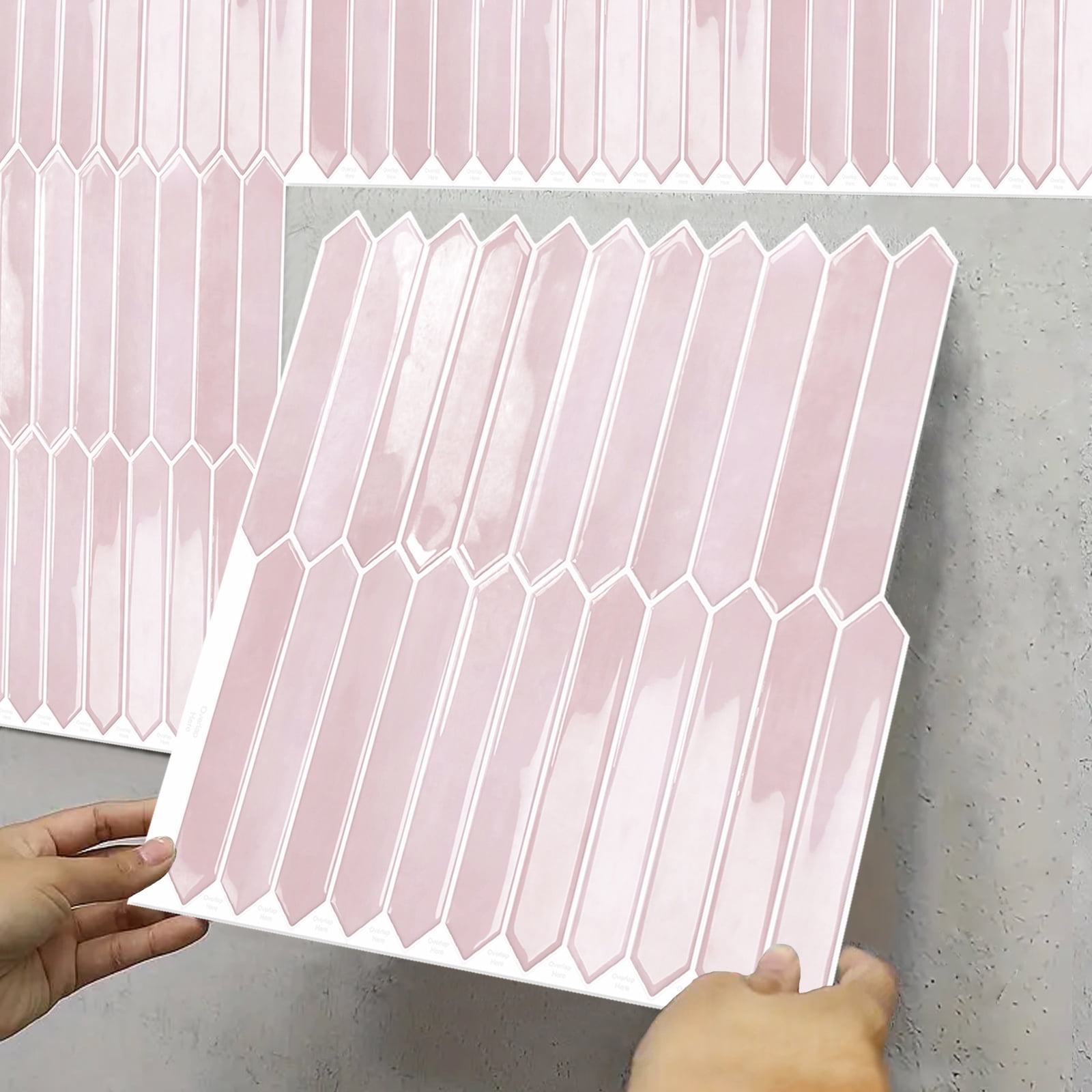 DEWOO Pink Long Hexagon Tile Peel and Stick Backsplash, 10 Sheets Self-Adhesive Wall Tiles Stick on Back Splash for Kitchen, Bathroom, Fireplace,RV(12"×12")