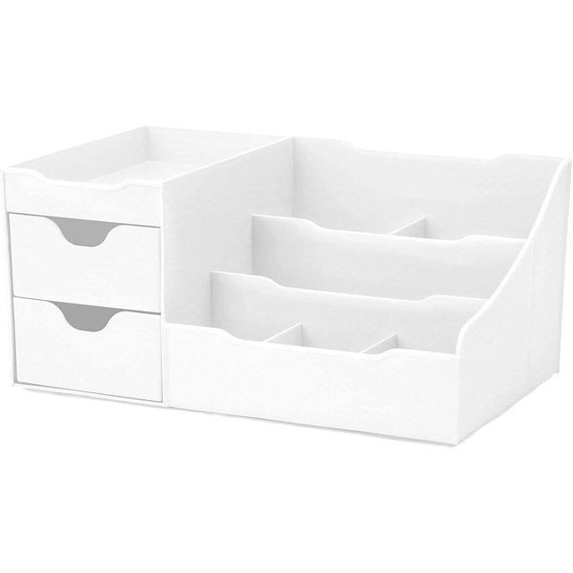 Estuche de maquillaje con cajones - Elegante almacenamiento de cosméticos en la encimera - Elegante tocador para guardar brochas, sombras de ojos, lociones, pintalabios, esmaltes de uñas y joyas (blanco) Ormromra WRQX-156-1