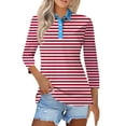 thumbnail image 2 of Pink Womens Blouses Womens Shirts Three Quarter Length Summer Striped Print Tops Collared Button Down T Shirts Breathable Trendy Tunic Tops Ladies Tops and Blouses, 2 of 5