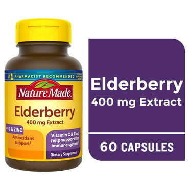 Nature Made Elderberry 400 mg Extract with Vitamin C and Zinc Capsules, Dietary Supplement, 60 Count