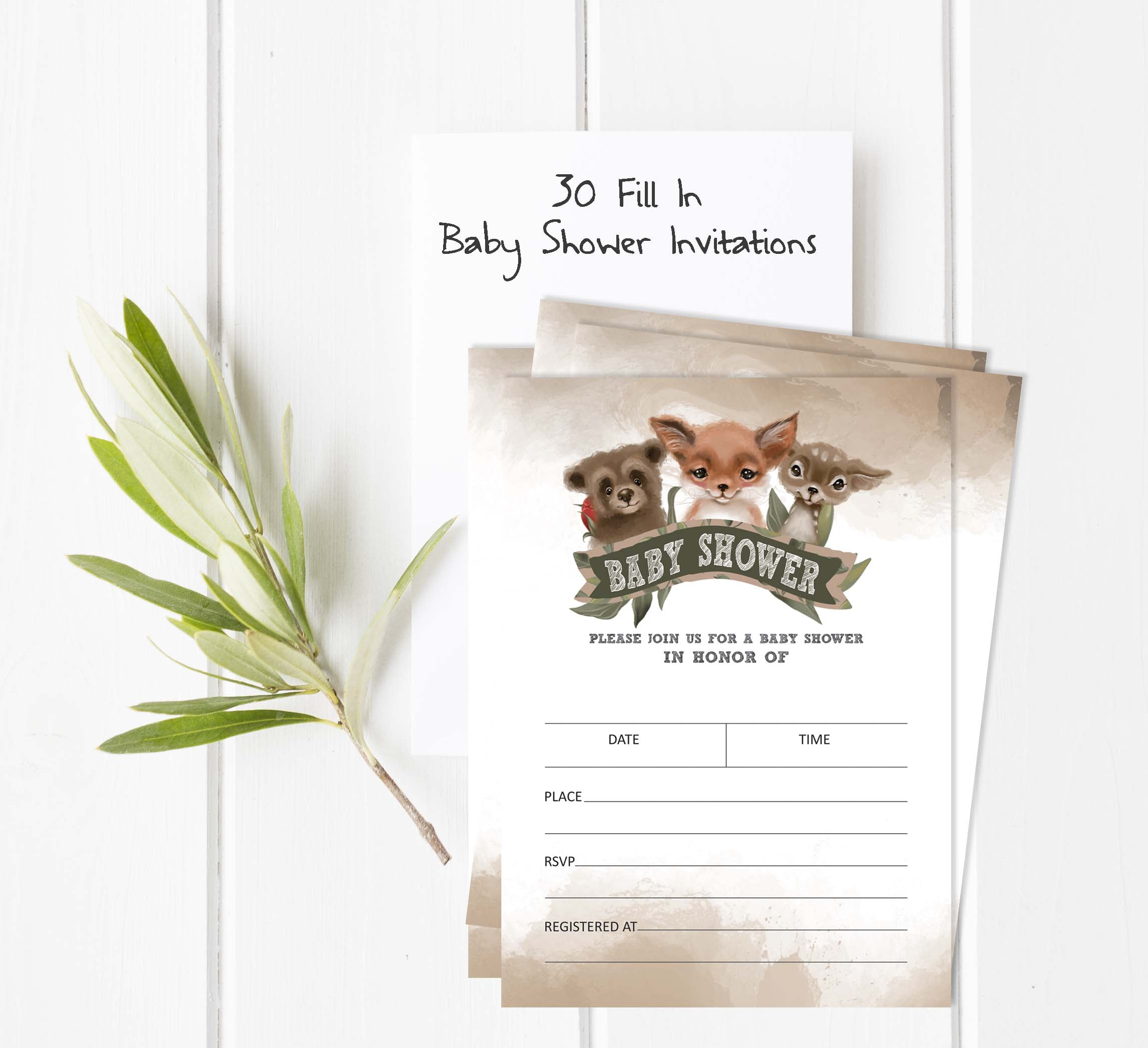Inkdotpot Set Of 30Fox Baby Shower Invitations-Diaper Raffle Tickets And Baby Shower Book Request Cards Jungle Animals Invites Its A Boy Its A Girl