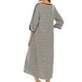 thumbnail image 5 of Luxalzxs Women Zipper Robe 3/4 Sleeve Bathrobe Full Length Ladies Stripe Nightgown Housecoat with Pockets, 5 of 5
