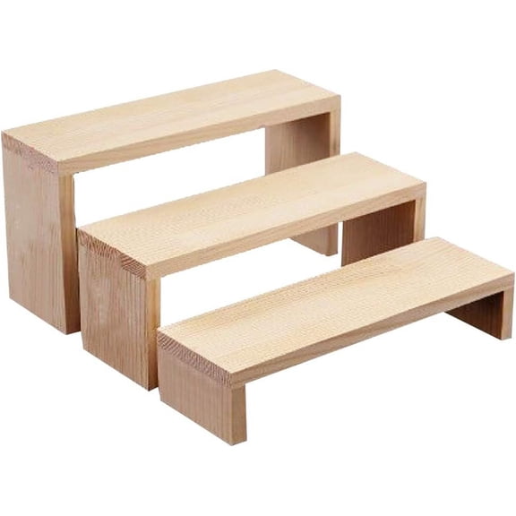 1set 3-Tier Rectangle Wood Jewelry Display Risers 9.8inch Unfinished Wood Display Risers Shelf Showcase Fixtures Detachable Display Stand for Crafts Jewelry Storage Display Collection