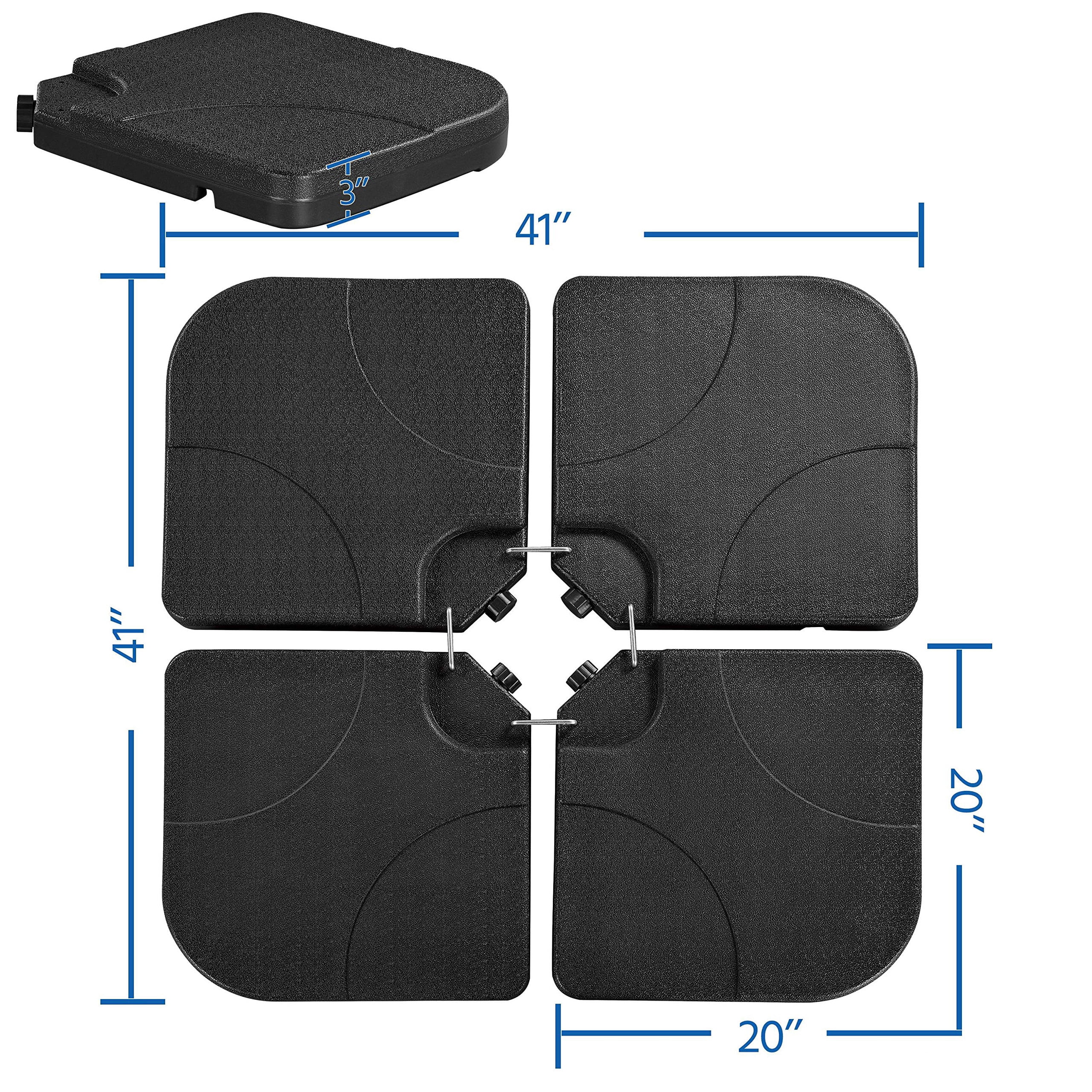 4-Panel Cantilever Umbrella Base, Heavy Duty Square Stand for Offset Banana Parasols, Weatherproof for Backyard Poolside, Fillable with Sand or Water, Black