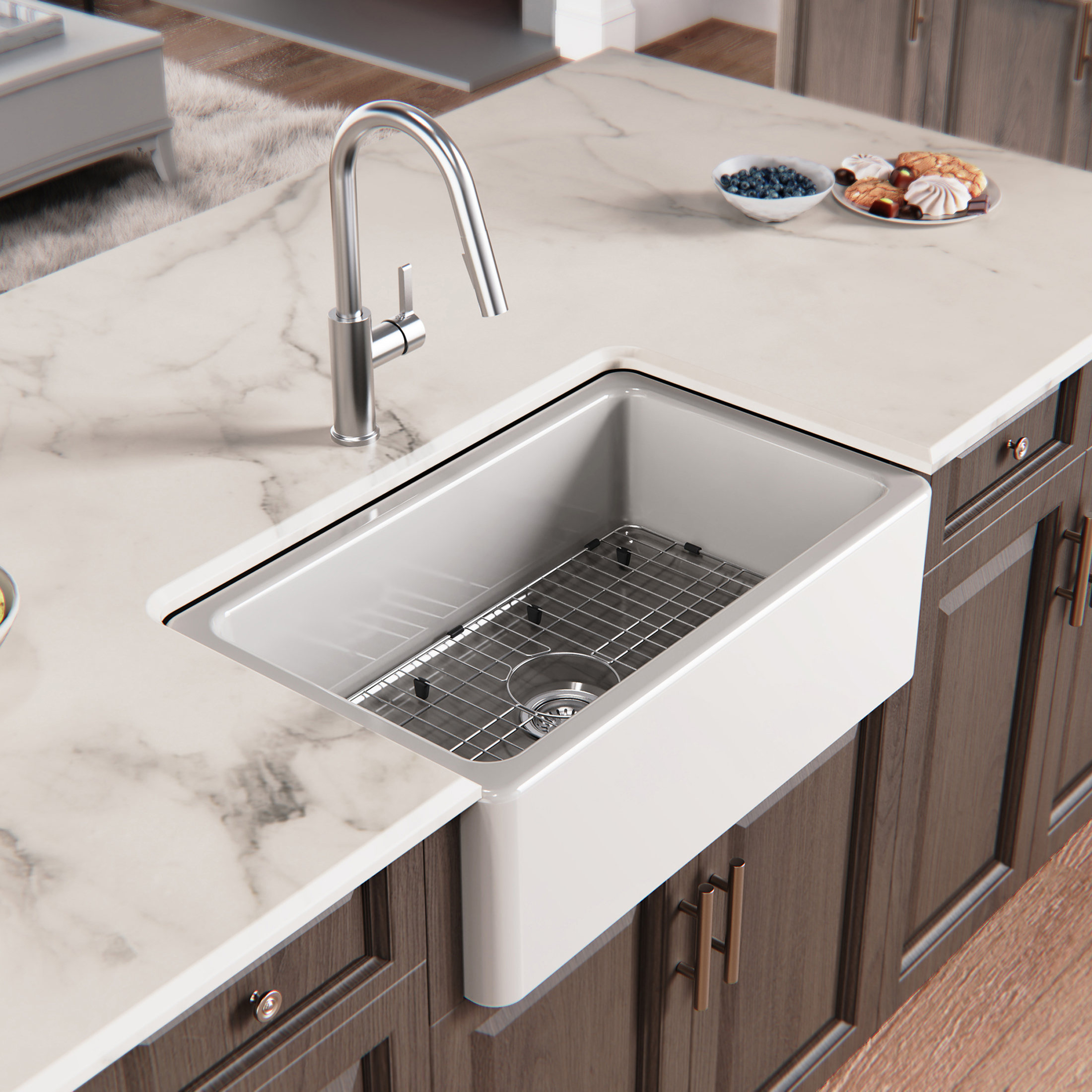 ELLAI Farmhouse Sink 30 Inch Fireclay Farm Sink Large Apron Front