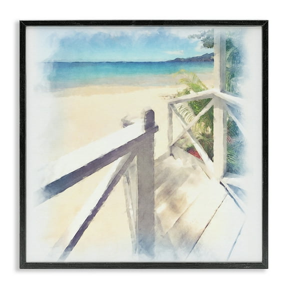 Stupell Industries Faded Beach Steps Landscape & Nature Painting Black Framed Art Print Wall Art, 12 x 12
