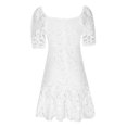 thumbnail image 4 of ZZwxWA White Embroidery Mini Crochet Dress Square Neck Short Sleeve Dresses Lace Sundress for Women Cocktail Party, 4 of 5